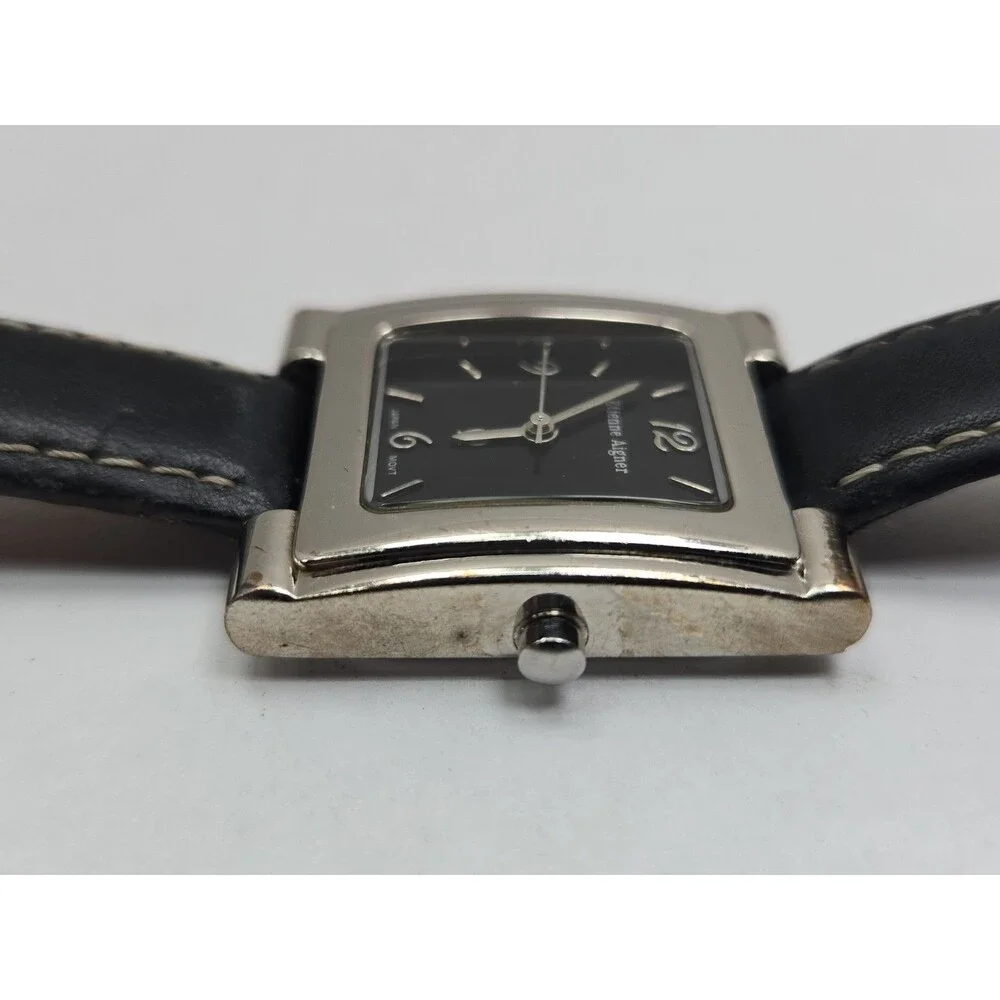 Vintage Etienne Aigner Womens Silver Black Dial Leather Quartz Watch New Battery